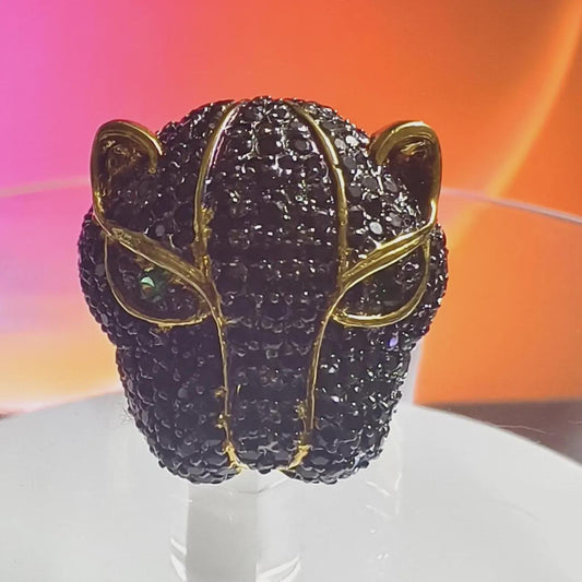 3Ct Round Cut Simulated Black Diamond Wedding Tiger Engagement Ring 14K Yellow Gold Plated 925 Sterling Silver Gift For Anniversary Ring