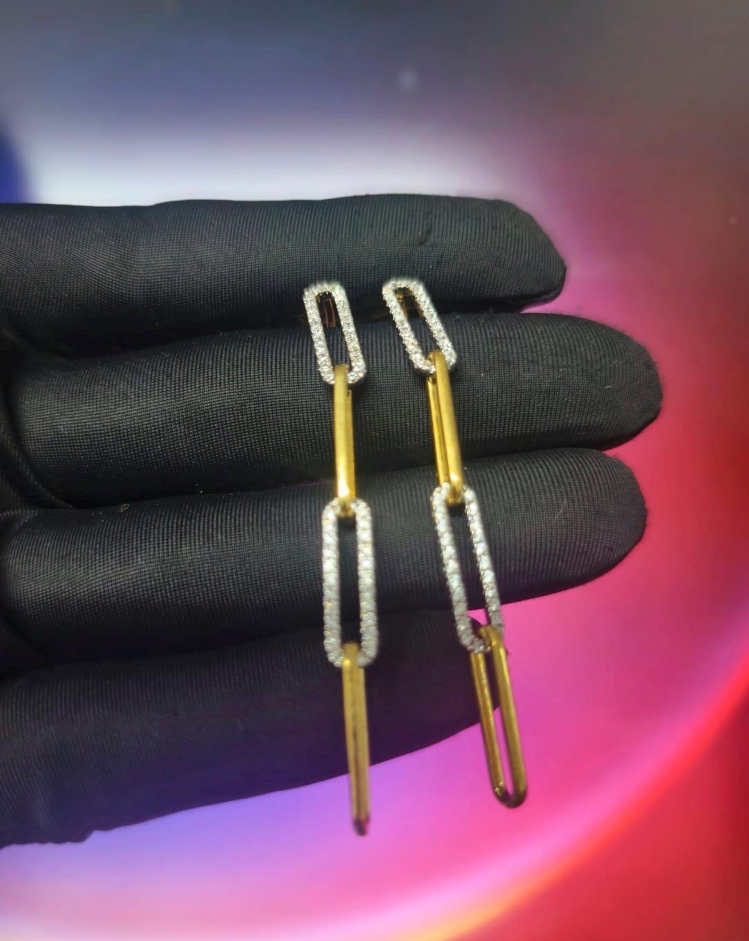 2Ct Round Cut Diamond Paper Clip Drop Dangle Women's Earrings 14K Yellow Gold Plated 925 Silver