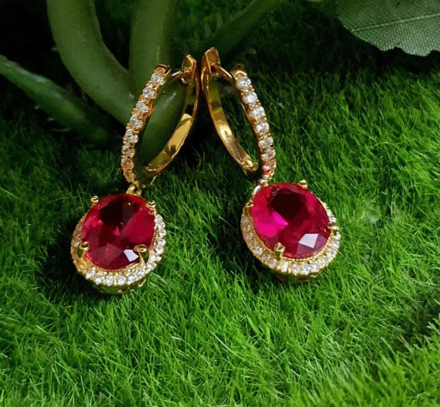 4Ct Oval Cut Ruby Diamond Dangle Drop Earrings 14K Yellow Gold Finish Diamond Earrings | Ruby Diamond Earring | Anniversary Gift for Her