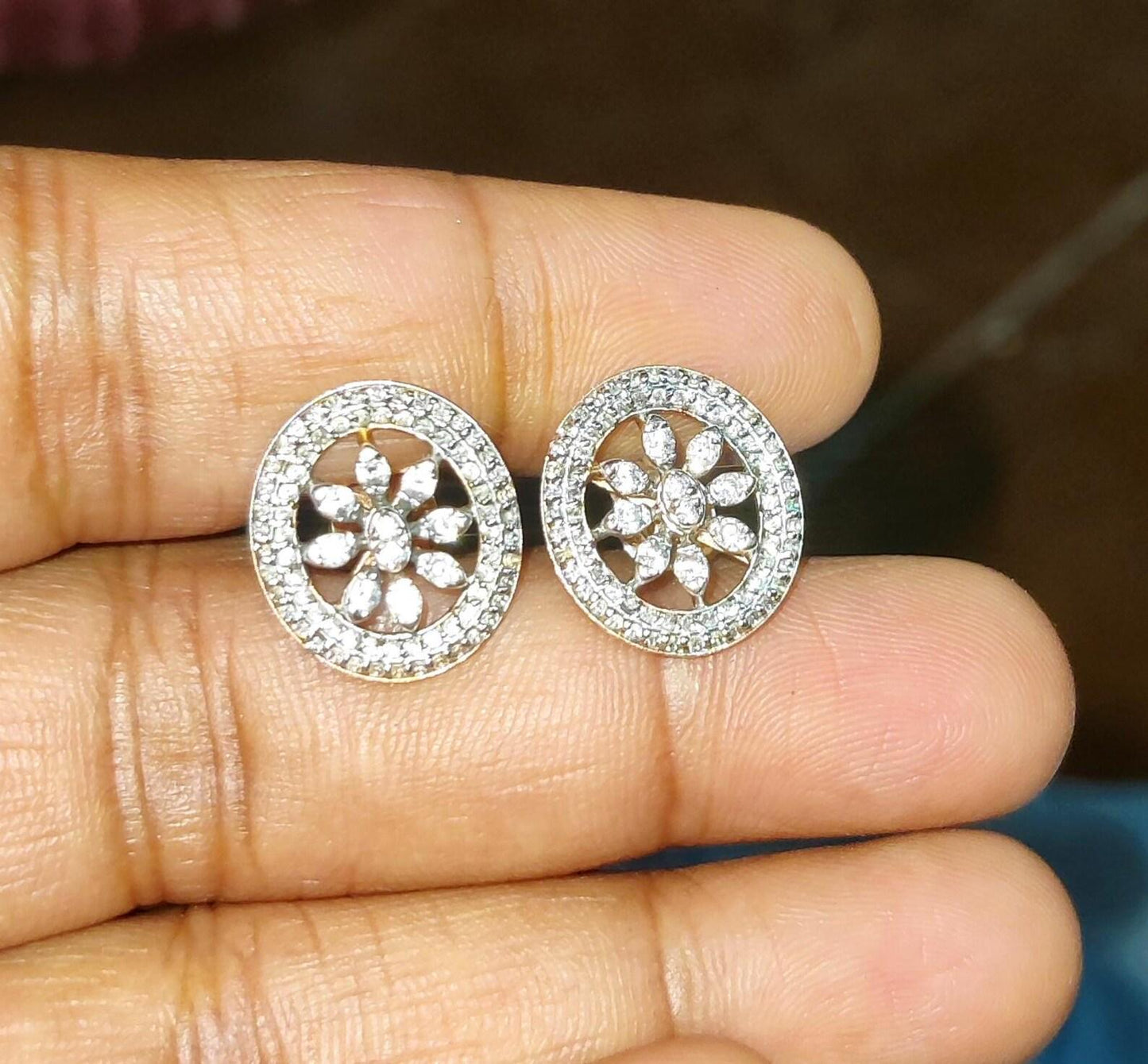 2Ct Round Stud Earrings VVS1 Diamond Cluster Halo Stud Earrings 14K Yellow Gold Finish 925 Silver Stud Earrings Push Back Stud