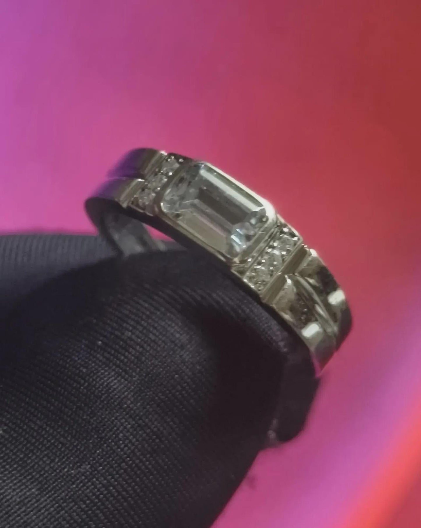 1Ct Moissanite Emerald Cut Wedding Band Ring 14K White Gold Plated 925 Sterling Silver Anniversary Ring, For Engagement Ring