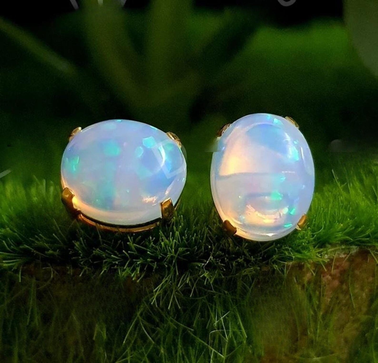 2Ct Oval Cut Stud Women's Earrings Opal Diamond Earrings 14K Yellow Gold Plated 925 Sterling Silver, Push back Earrings, Gift For Birthday