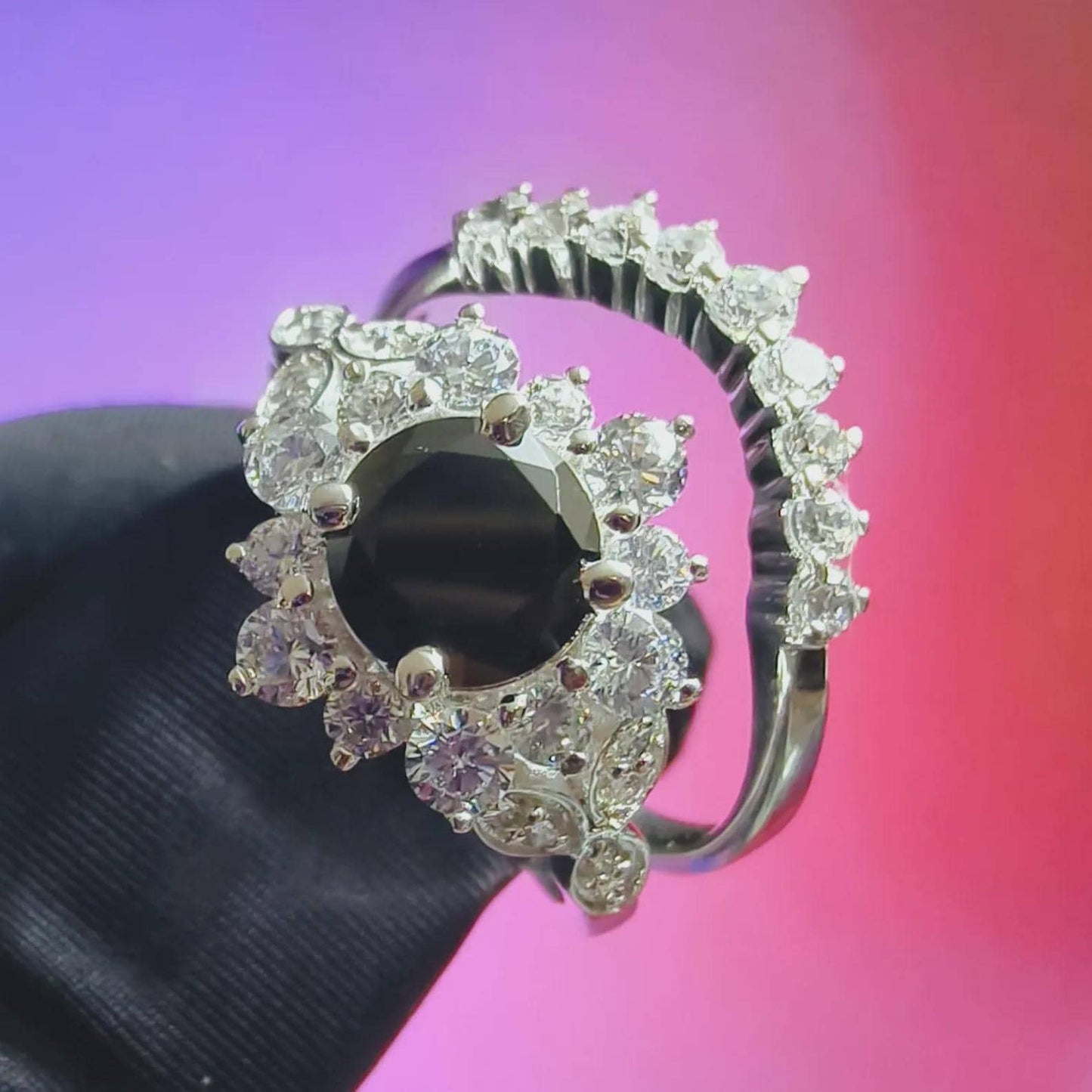 2Ct Round Cut Bridal Set Ring Simulated Black Spinel Engagement Wedding Ring 14K White Gold Plated 925 Sterling Silver Gift For Wedding Ring