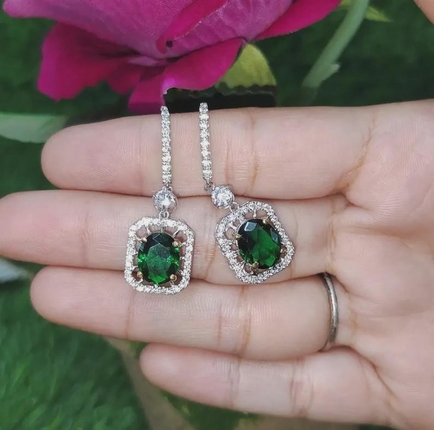 2Ct Oval Cut Green Emerald Elegant Drop Dangle Women's Earrings 14K White Gold Plated - 925 Sterling Silver, Birthday Gift For Her