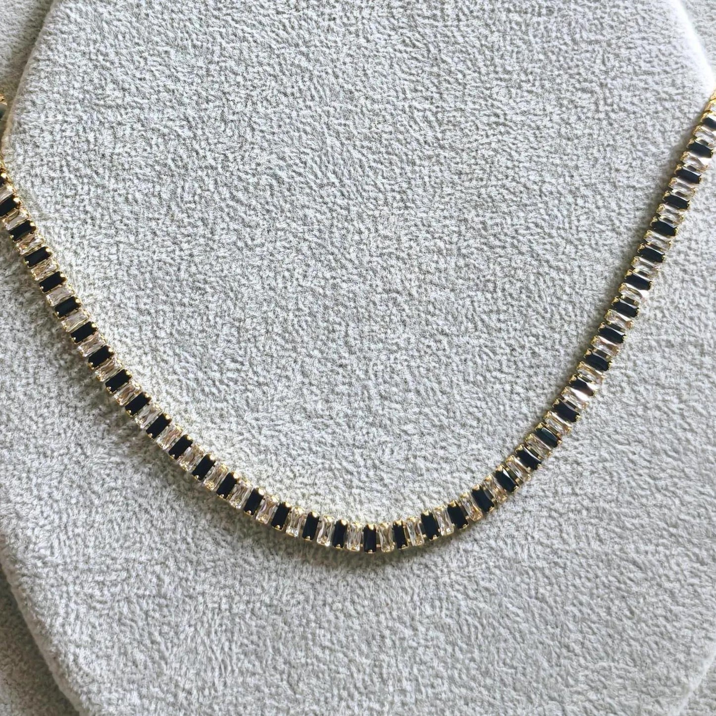 14Ct Radiant And Baguette Cut White & Black Lab-Created Gemstone Tennis Necklace 14K Yellow Gold Plated Necklace Tennis Necklace Size 19" In