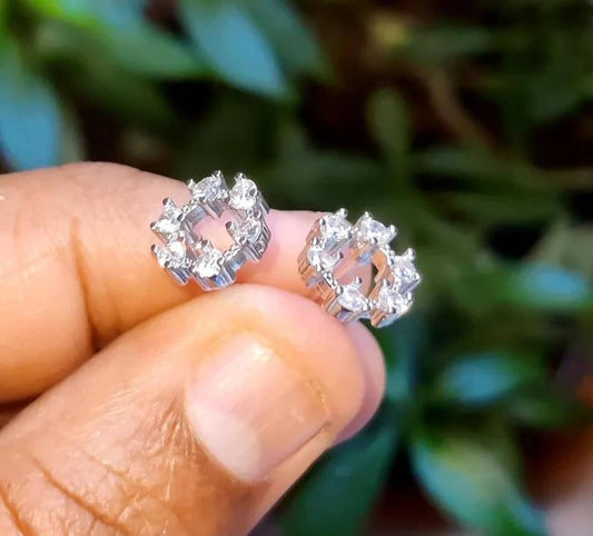 1Ct Round Cut Diamond Women's Stud Earrings Cluster Halo Stud Earrings 14K White Gold Finish 925 Silver Stud Earrings Push Back Stud