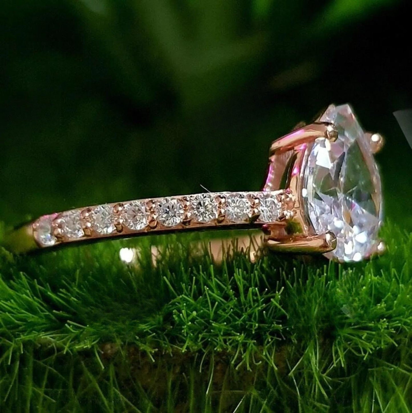 2Ct Diamond Pear Cut Wedding Ring Simulated Diamond Solitaire Ring 14K Rose Gold Finish Sterling 925 Silver Engagement Ring Birthday Gift