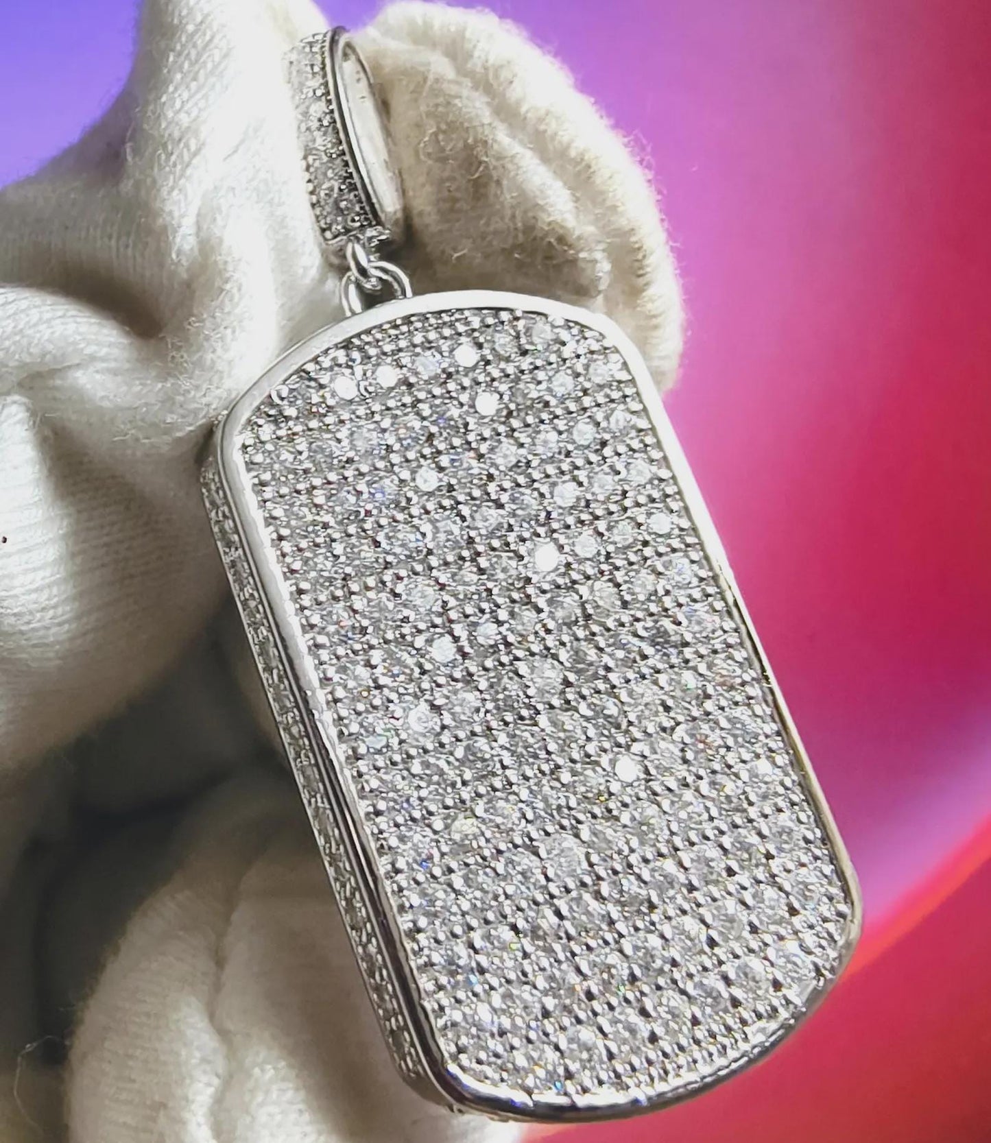 2Ct Round Cut Simulated Diamond Dog Tag Pendant 14K White Gold Plated Unisex Diamond Pendant 925 Sterling Silver Custom Engraved Necklace