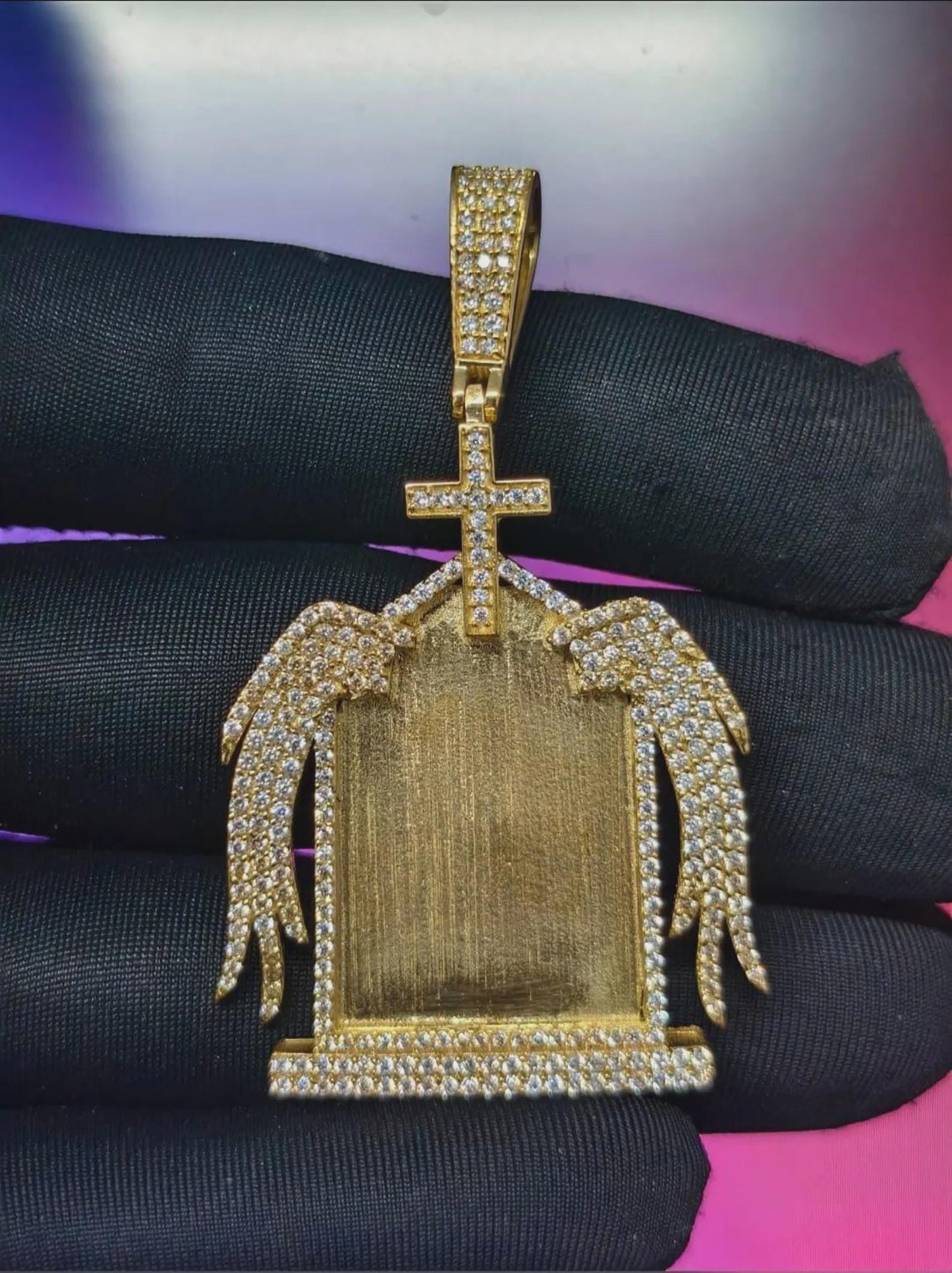 2Ct Round Cut Simulated White Diamond Picture Memory Pendant Pendant 14K Yellow Gold Plated Free Chain 18" 925 Silver, Custom Pendant