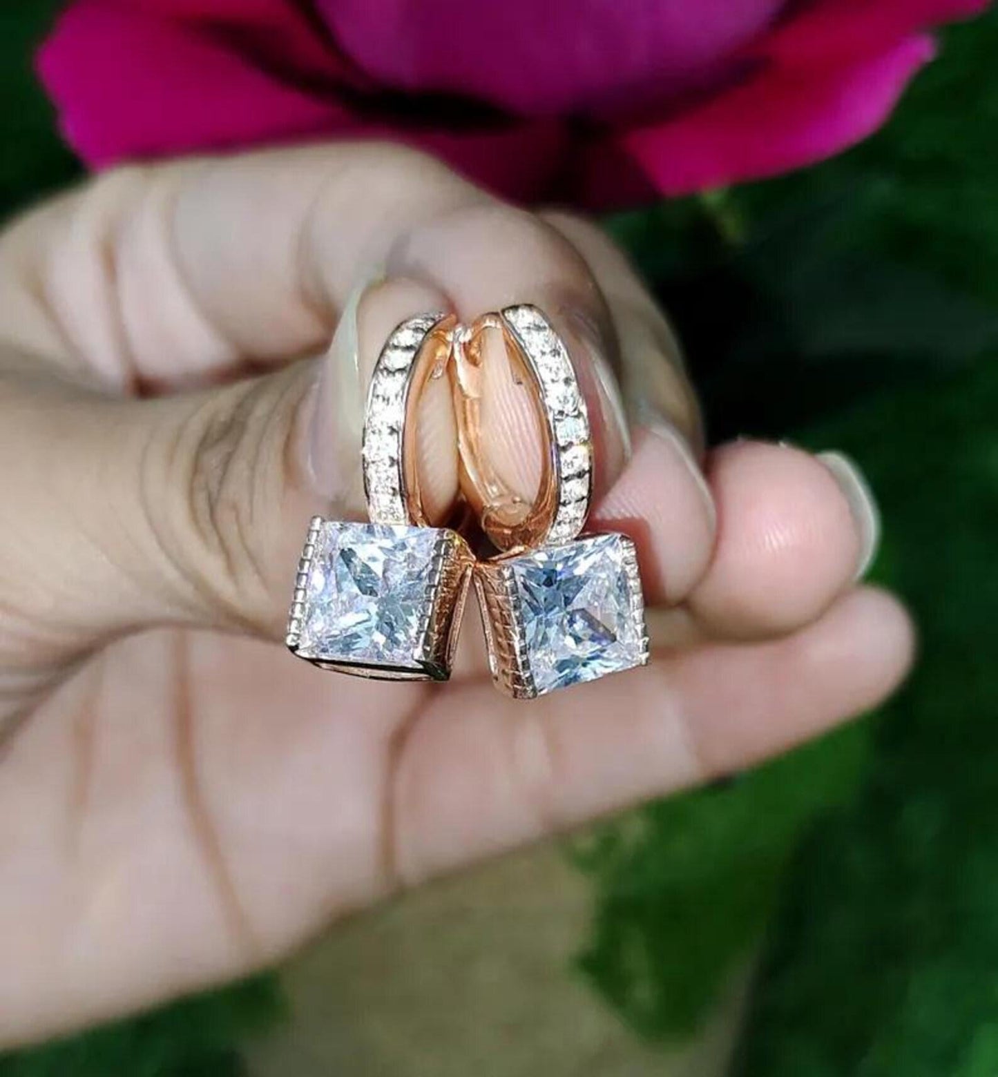 2Ct Princess Cut Simulated Diamond Drop Dangle Women's Earrings 14K Rose Gold Plated 925 Sterling Silver, Gift For Birthday Wear