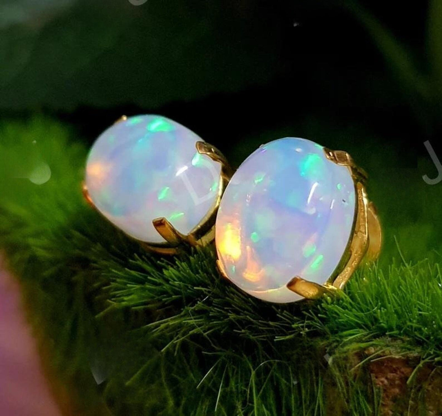 2Ct Oval Cut Stud Women's Earrings Opal Diamond Earrings 14K Yellow Gold Plated 925 Sterling Silver, Push back Earrings, Gift For Birthday