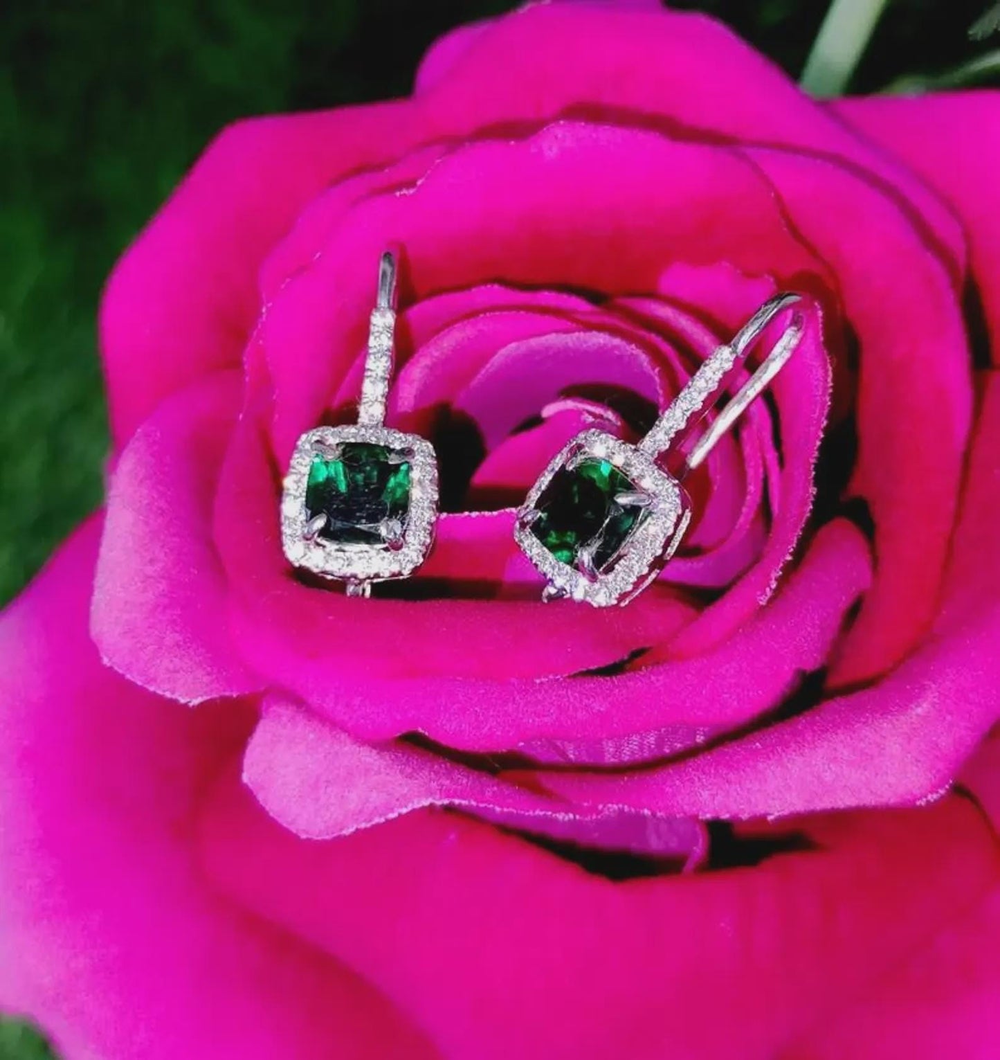 2Ct Emerald  Cut Green Emerald Elegant Drop Dangle Women's Earrings 14K White Gold Plated - 925 Silver