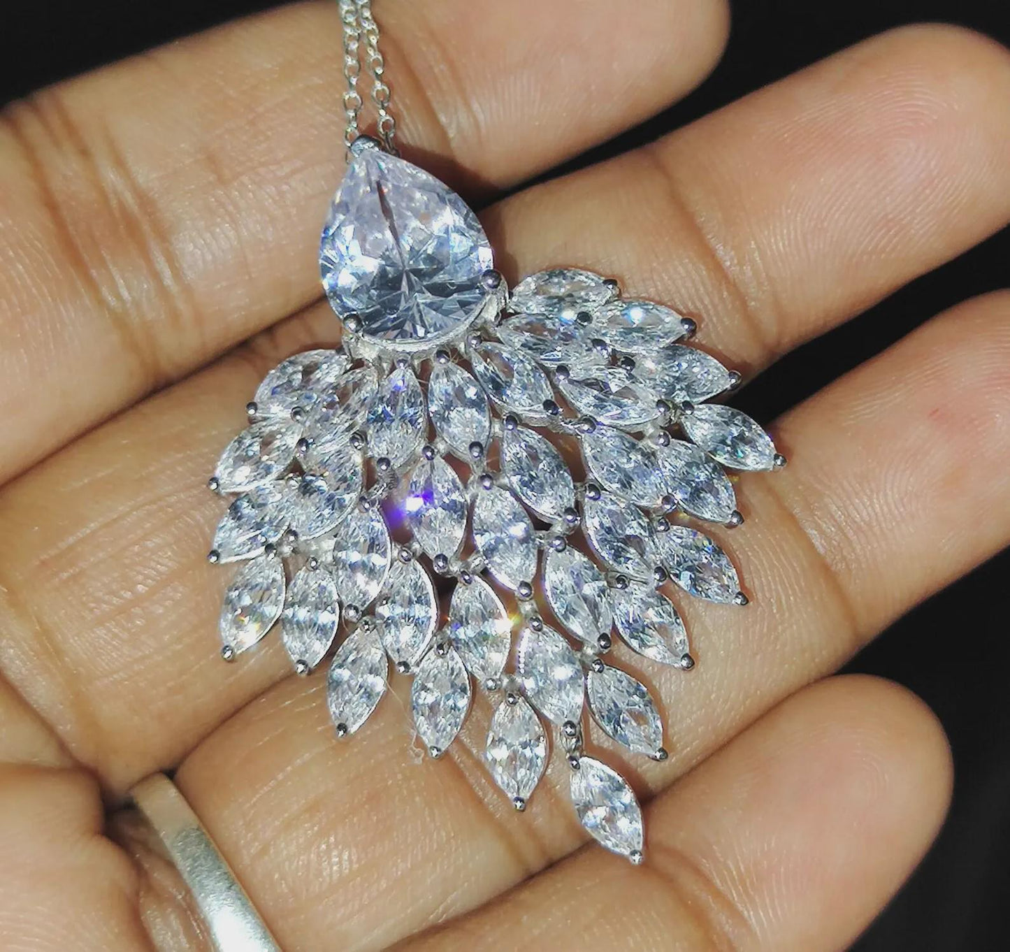 Diamond Pendant Necklace 3Ct Marquise Cut Lab-Created Diamond Cluster Pendant Necklaces Pendant 14K White Gold Plated Diamond Pendant