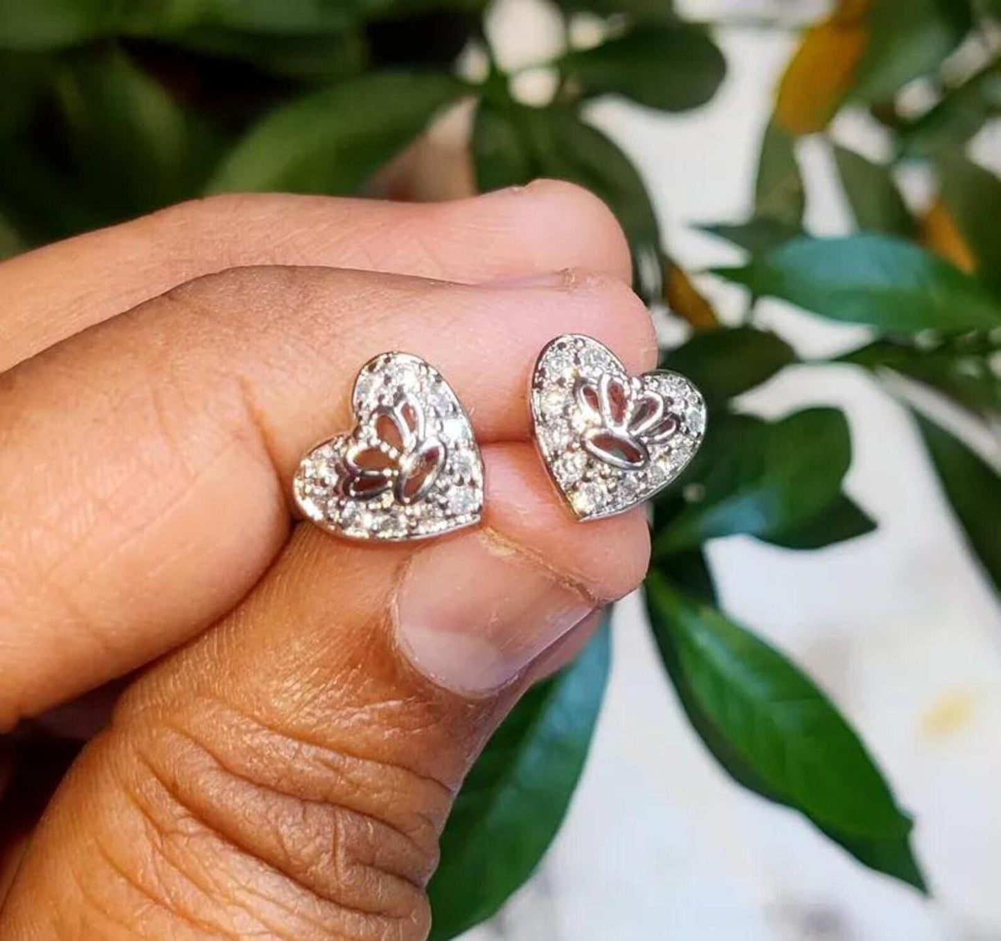 1Ct Round Cut Diamond Women's Heart Stud Earrings Cluster Halo Stud Earrings 14K White Gold Finish 925 Silver Stud Earrings Push Back Stud