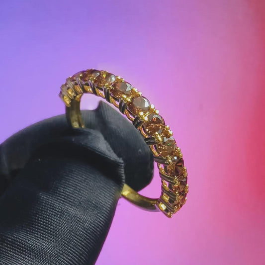 2Ct Round Cut Half Eternity Band Simulated Chocolate Diamond Engagement Ring 14K Yellow Gold Plated 925 Sterling Silver, Anniversary Ring