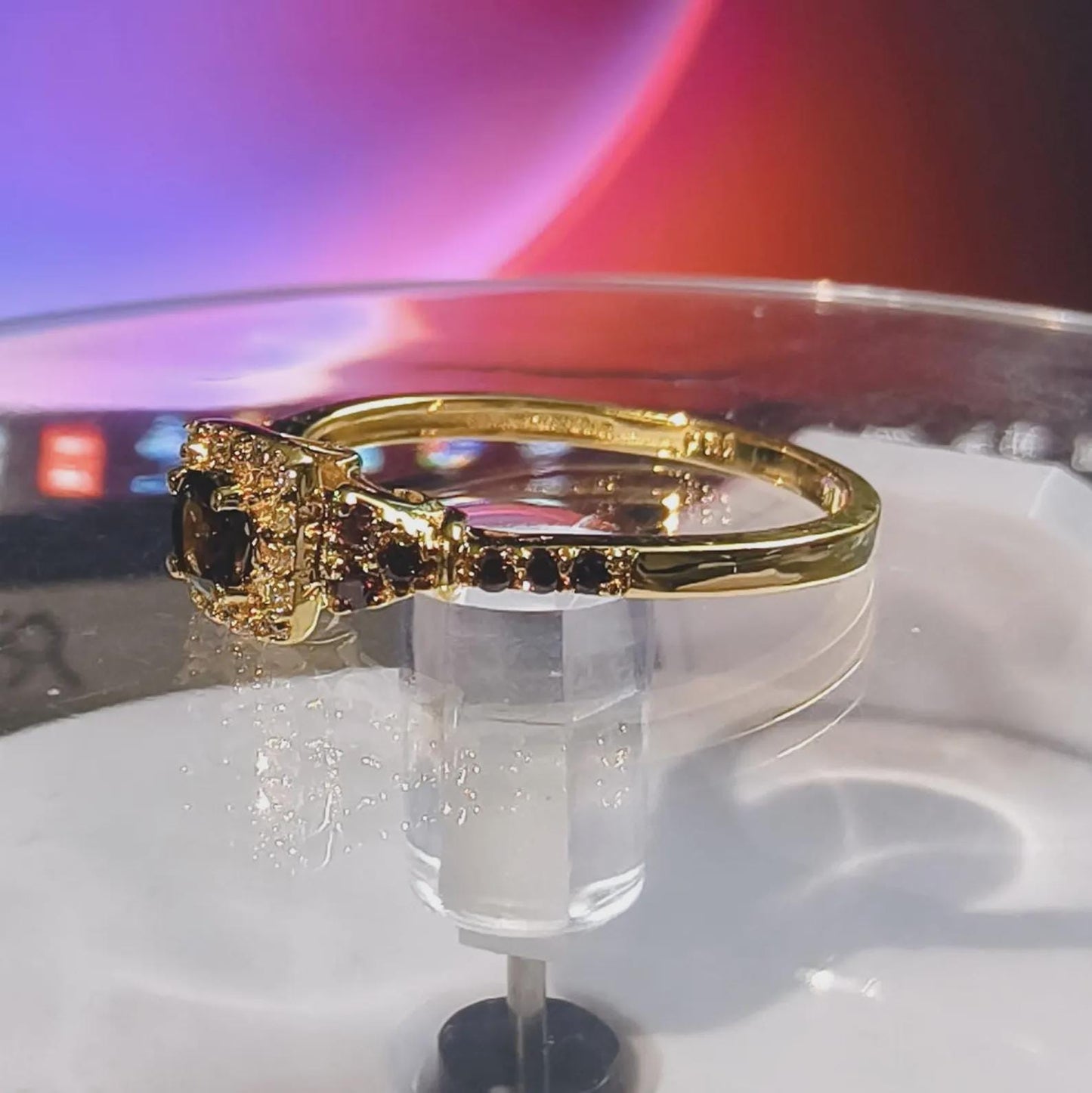 2Ct Round Cut Simulated Chocolate Diamond Halo Engagement Ring 14K Yellow Gold Finish 925 Sterling Silver, Wedding Band, Gift For her