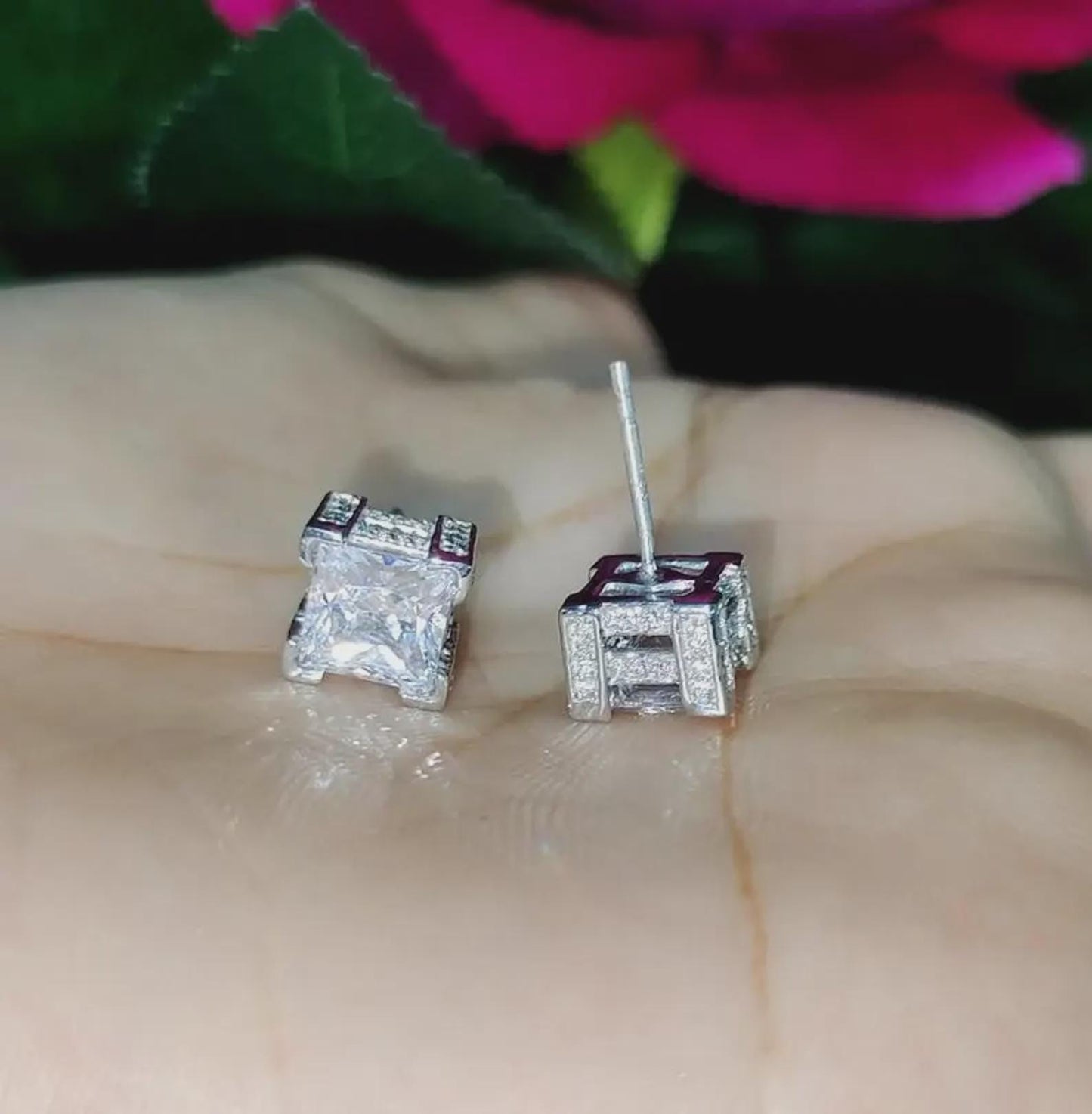 2Ct Princess Cut Solitaire Stud Earrings Simulated Diamond Earrings 14K White Gold Finish 925 Silver Prong Set Earring, Gift For Birthday