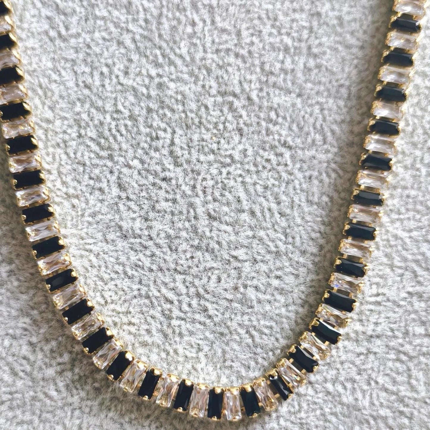 14Ct Radiant And Baguette Cut White & Black Lab-Created Gemstone Tennis Necklace 14K Yellow Gold Plated Necklace Tennis Necklace Size 19" In