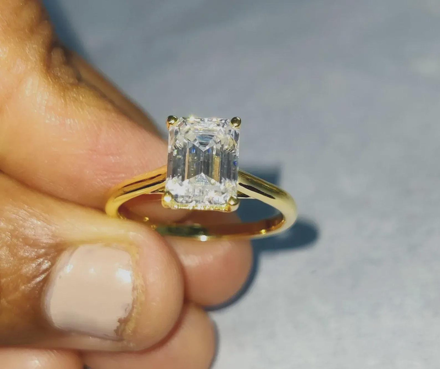 2Ct Diamond Emerald Cut Anniversary Ring Simulated Diamond Anniversary 14K Yellow Gold Finish Silver Solitaire Engagement Ring Birthday Gift