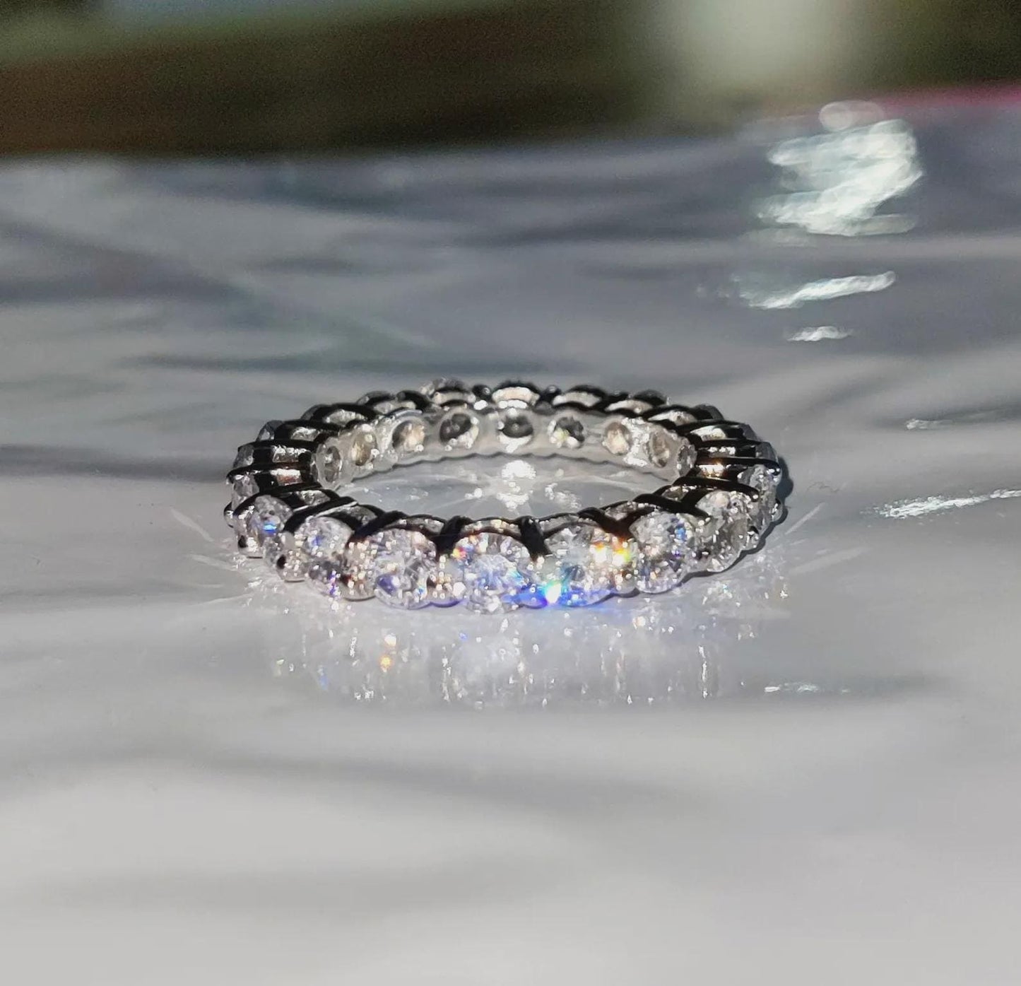 1.50Ct Round Cut Diamond Ring Full Eternity Band Engagement Ring 14K White Gold Plated 925 Sterling Silver Simulated Diamond Band Ring