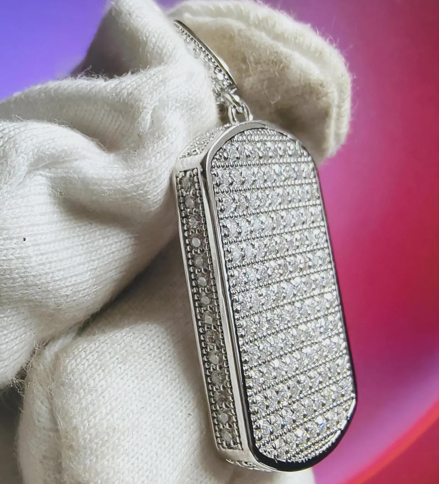 2Ct Round Cut Simulated Diamond Dog Tag Pendant 14K White Gold Plated Unisex Diamond Pendant 925 Sterling Silver Custom Engraved Necklace