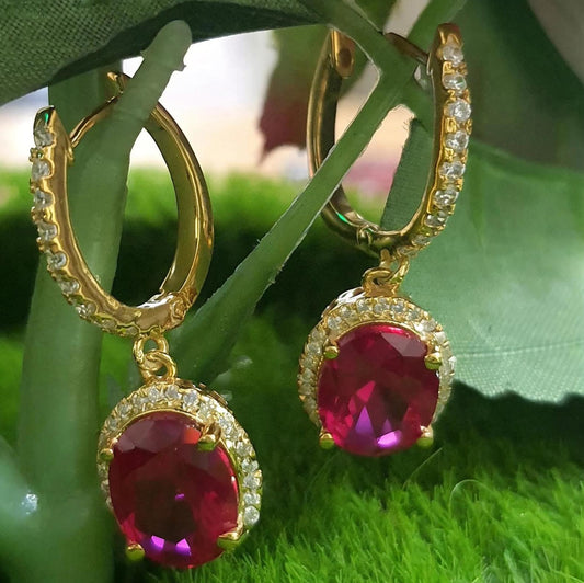 4Ct Oval Cut Ruby Diamond Dangle Drop Earrings 14K Yellow Gold Finish Diamond Earrings | Ruby Diamond Earring | Anniversary Gift for Her