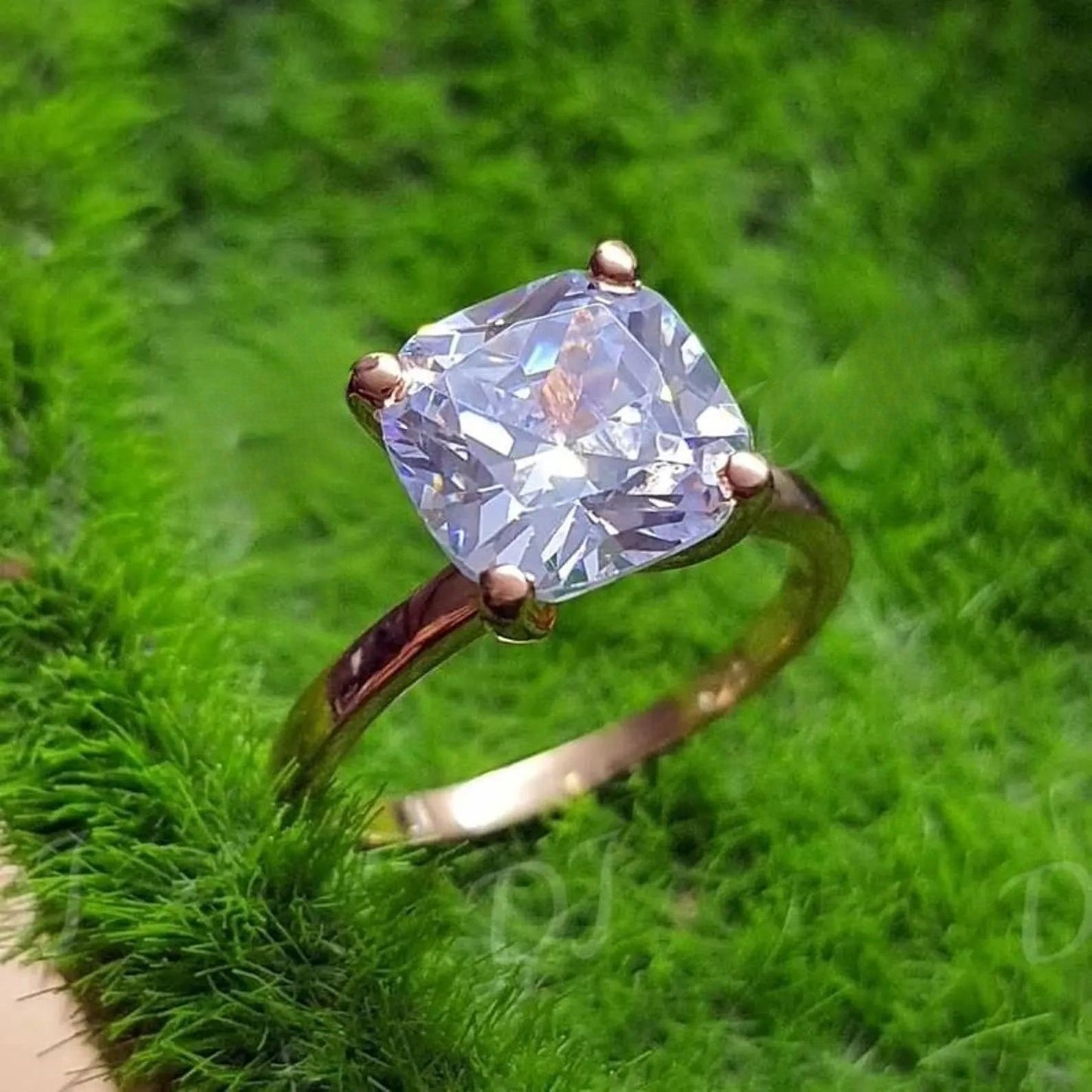 2Ct Cushion Cut Simulated White Diamond Wedding Engagement Anniversary Ring 14k Yellow Gold Plated- 925 Silver, Gift