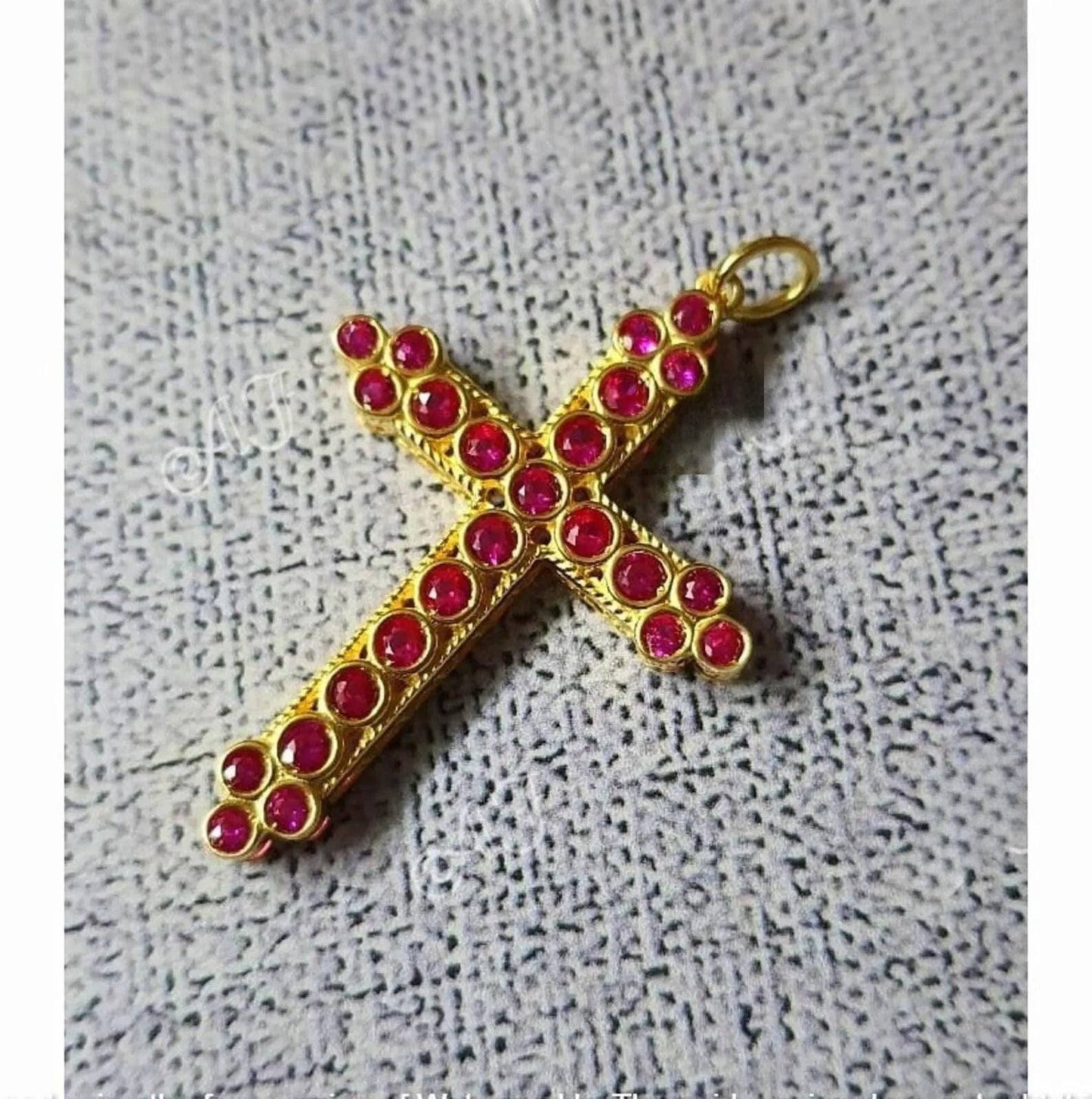 1.50Ct Cross Pendant, Round Red Ruby, Charm Pendant, Hip Hop Unisex Pendant Necklace, Birthday Gift Pendant, Pendant For Love, Gift For Her