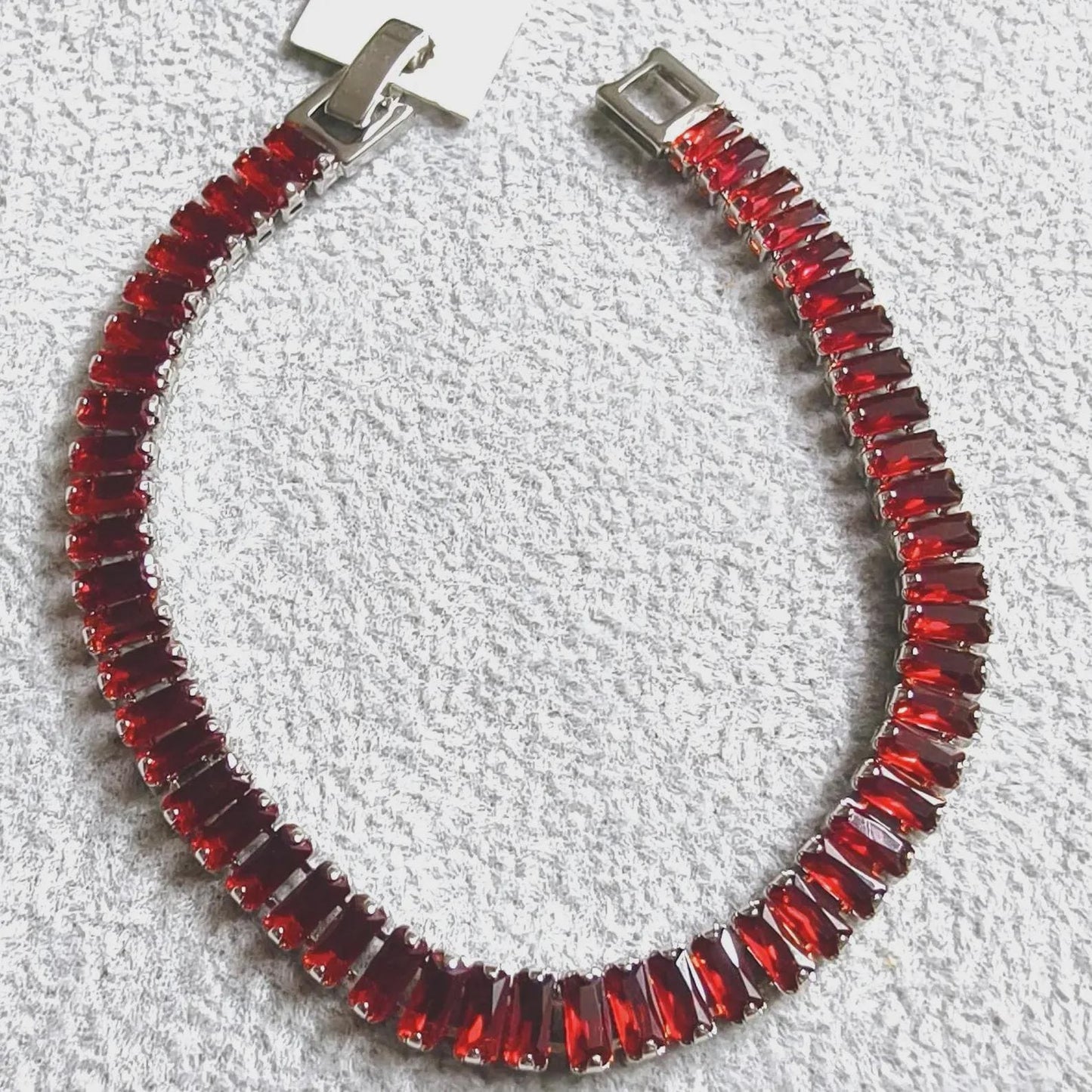 12Ct Radiant Baguette Cut Red Garnet Lab-Created Garnet Tennis Bracelet 14K White Gold Plated Diamond Bracelet Size 7.5" Inch 925 Silver