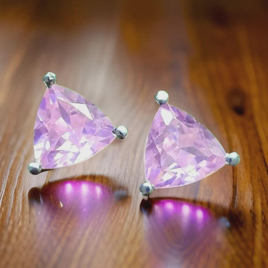 2Ct Solitaire Stud Earrings Trillion Cut Simulated Pink Sapphire Earrings 14k White Gold Plated, Prong Earrings Push Back Gift for Party