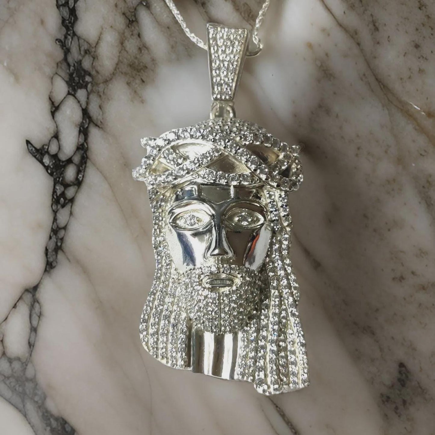 3Ct Round Cut White Diamond Jesus Face Pendant Simulated Diamond14K Yellow Gold Plated Free Chain 18" 925 Silver, Hip Hop Custom Pendant