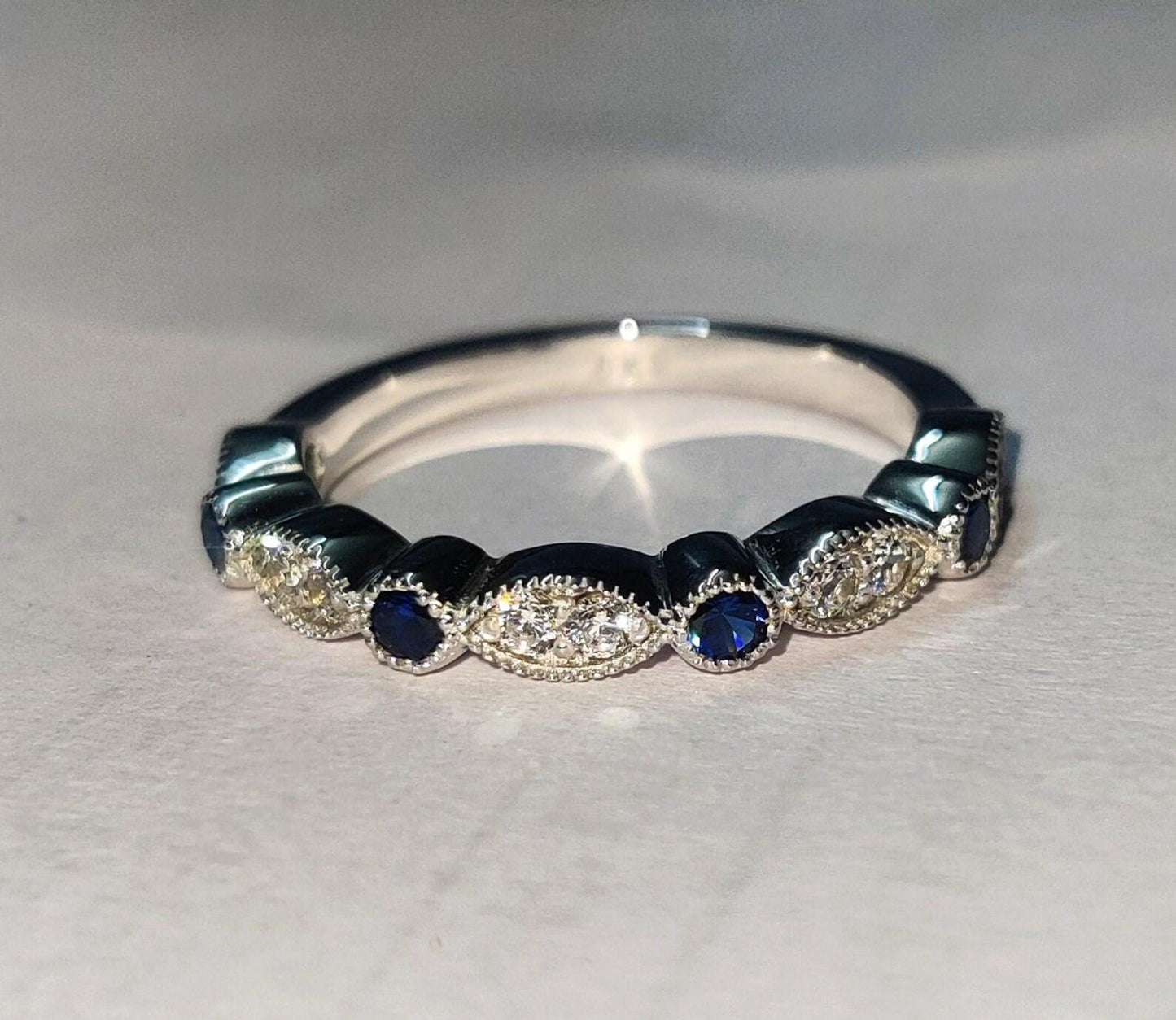 0.50Ct Round Cut Sapphire Band Ring Sapphire Engagement Anniversary Wedding Band Ring 14K White Gold Finish 925 Silver Diamond Band