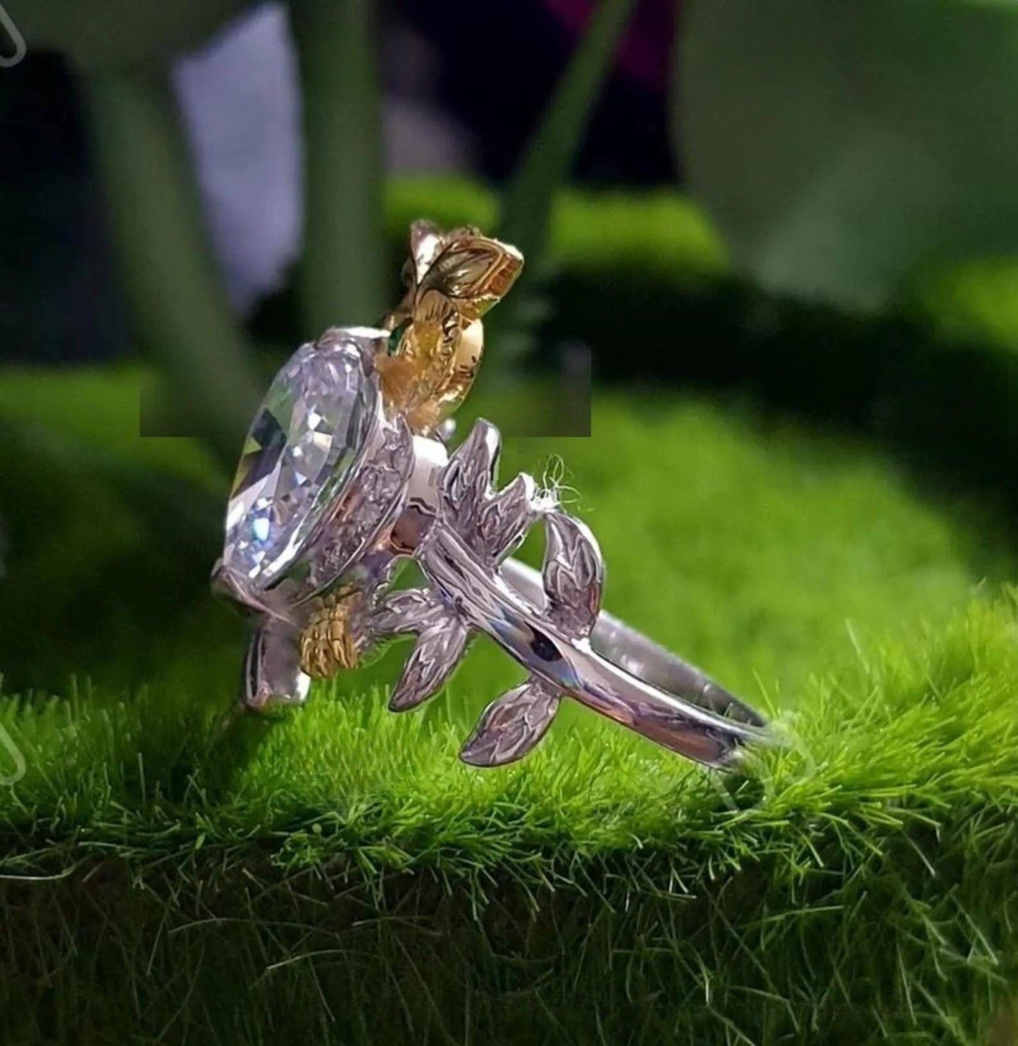 2Ct Heart Cut Owl Shape Ring Simulated Green Emerald 14K Two Tone Gold Plated 925 Sterling Silver, Anniversary Ring, For Birthday Gift Ring