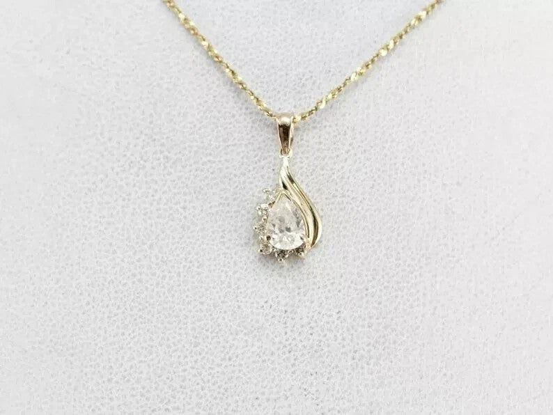 1.20CT Pear Cut Lab Created Women's Pendant Necklace 14K Yellow Gold Plated