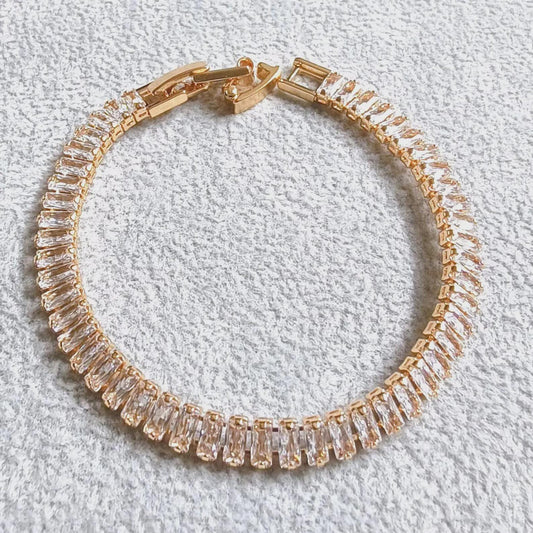 12Ct Radiant Baguette Cut VVS1/D Diamond Lab-Created Gemstone Tennis Bracelet 14K Yellow Gold Plated Diamond Bracelet 7.5" Inch 925 Silver