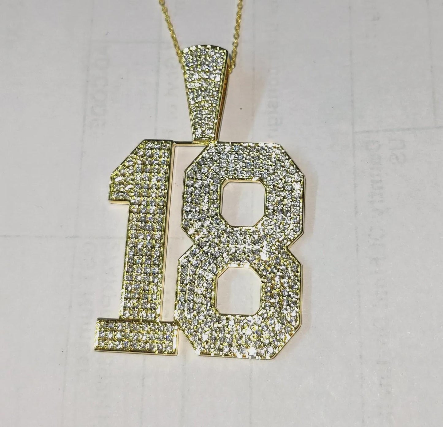 2Ct Diamond Number Pendant Round Simulated Diamond Pendant 14K Yellow Gold Plated Custom Any Number Pendant , Hip Hop Pendant