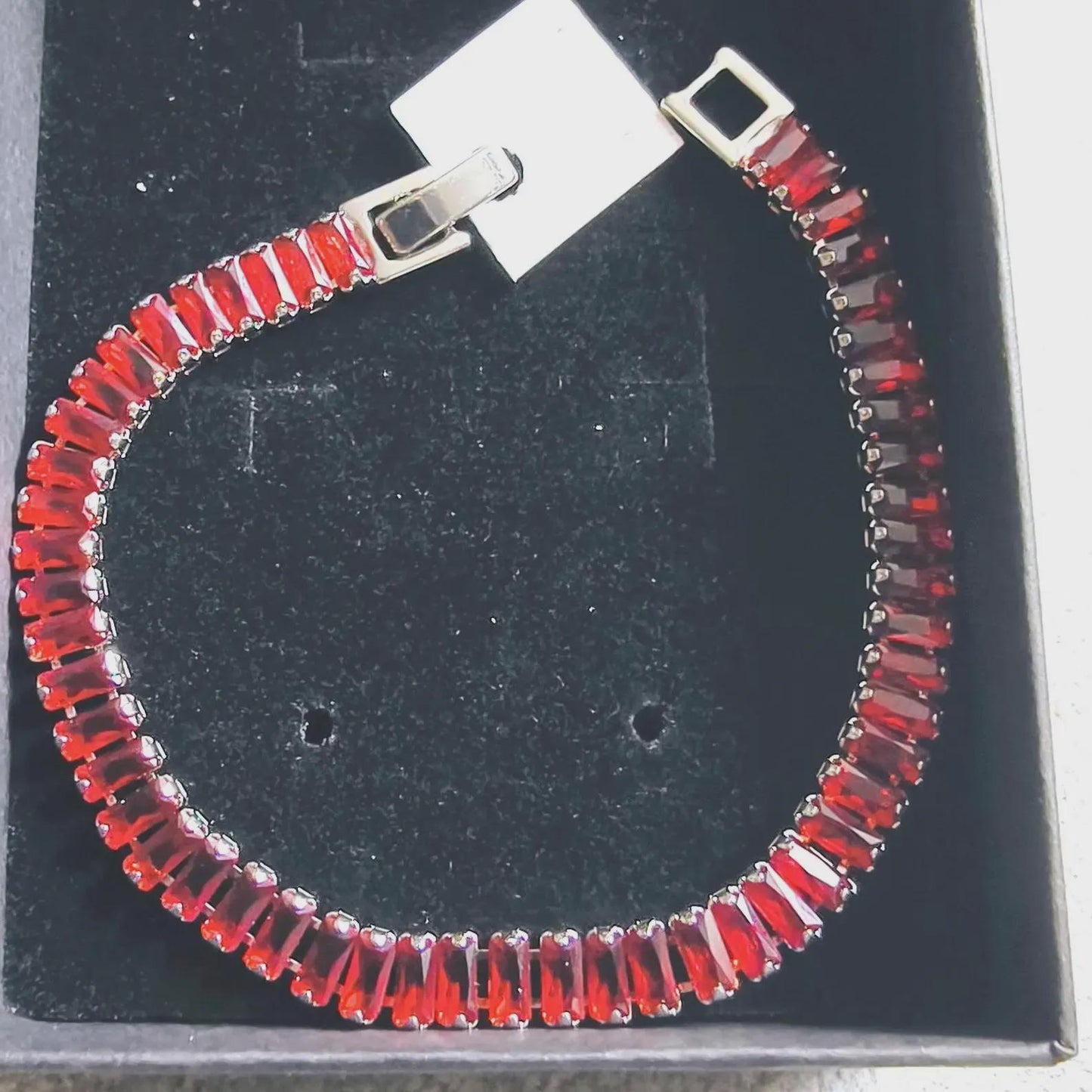 12Ct Radiant Baguette Cut Red Garnet Lab-Created Garnet Tennis Bracelet 14K White Gold Plated Diamond Bracelet Size 7.5" Inch 925 Silver