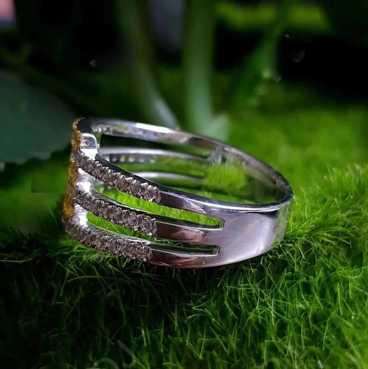 2Ct Round Cut Simulated Diamond Engagement Band Ring Bypass Wedding Ring Anniversary Ring 14K Two Tone Gold Plated 925 Sterling Silver