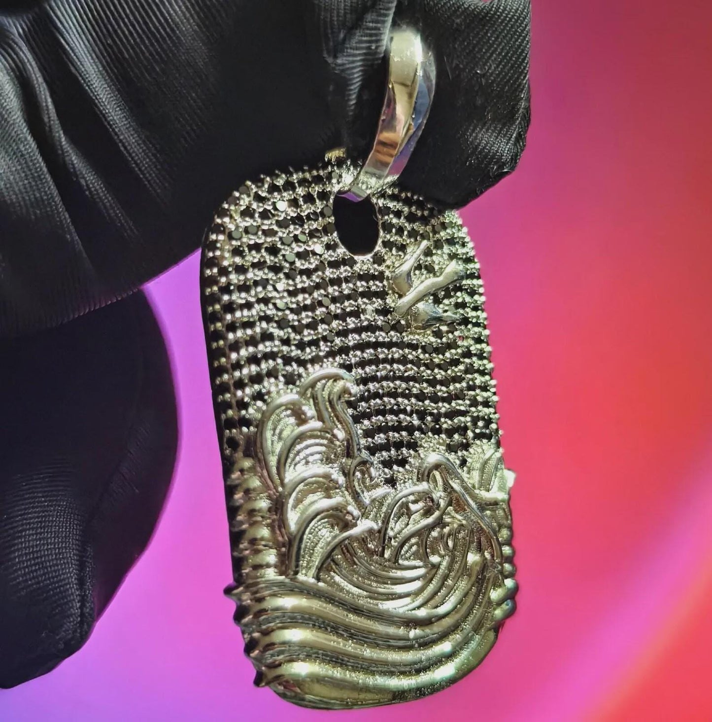 2Ct Diamond Dog Tag Pendant Round Simulated Black Diamond Pendant 14K White Gold Plated Unisex Pendant 925 Sterling Silver, Hip Hop Pendant