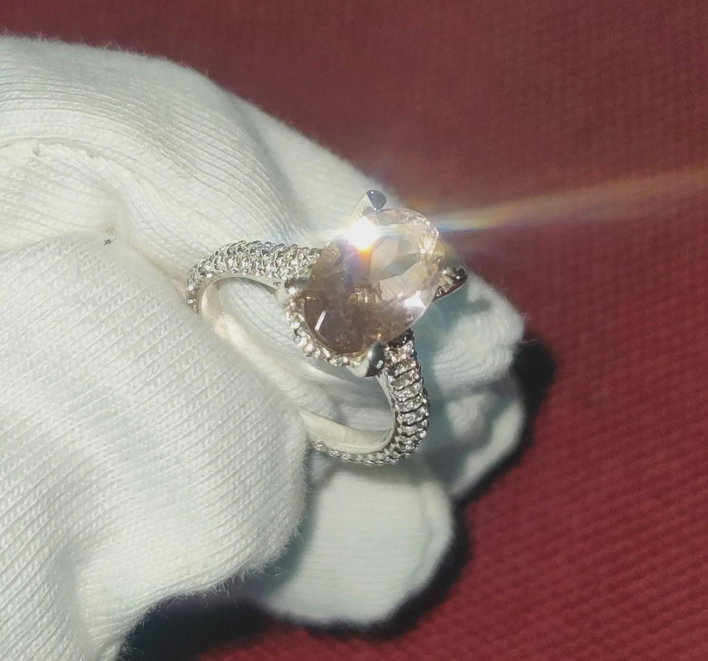 2Ct Morganite Oval Cut Lab-Created Morganite Engagement Anniversary Ring Halo 14K White Gold Finish 925 Sterling Silver For Birthday Ring