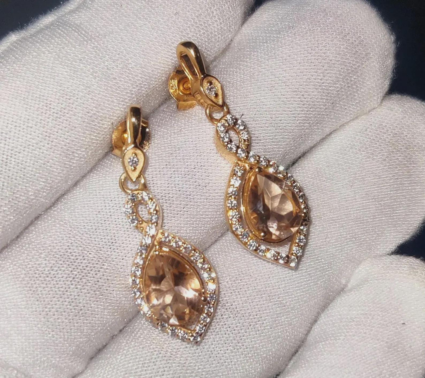 2Ct Morganite Dangle Earrings Pear Cut Simulated morganite Diamond Earrings 14K Yellow Gold Plated 925 Sterling Silver Drop Dangle Earrings