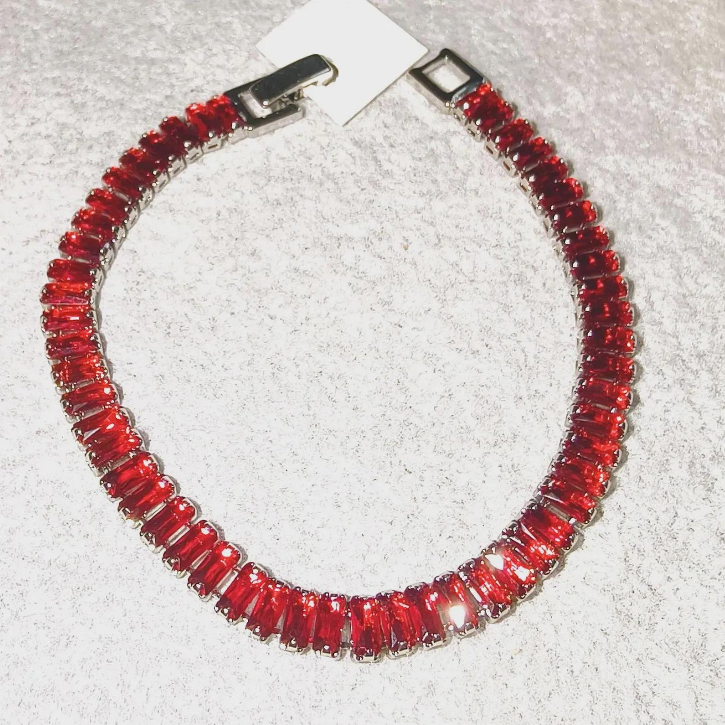 12Ct Radiant Baguette Cut Red Garnet Lab-Created Garnet Tennis Bracelet 14K White Gold Plated Diamond Bracelet Size 7.5" Inch 925 Silver