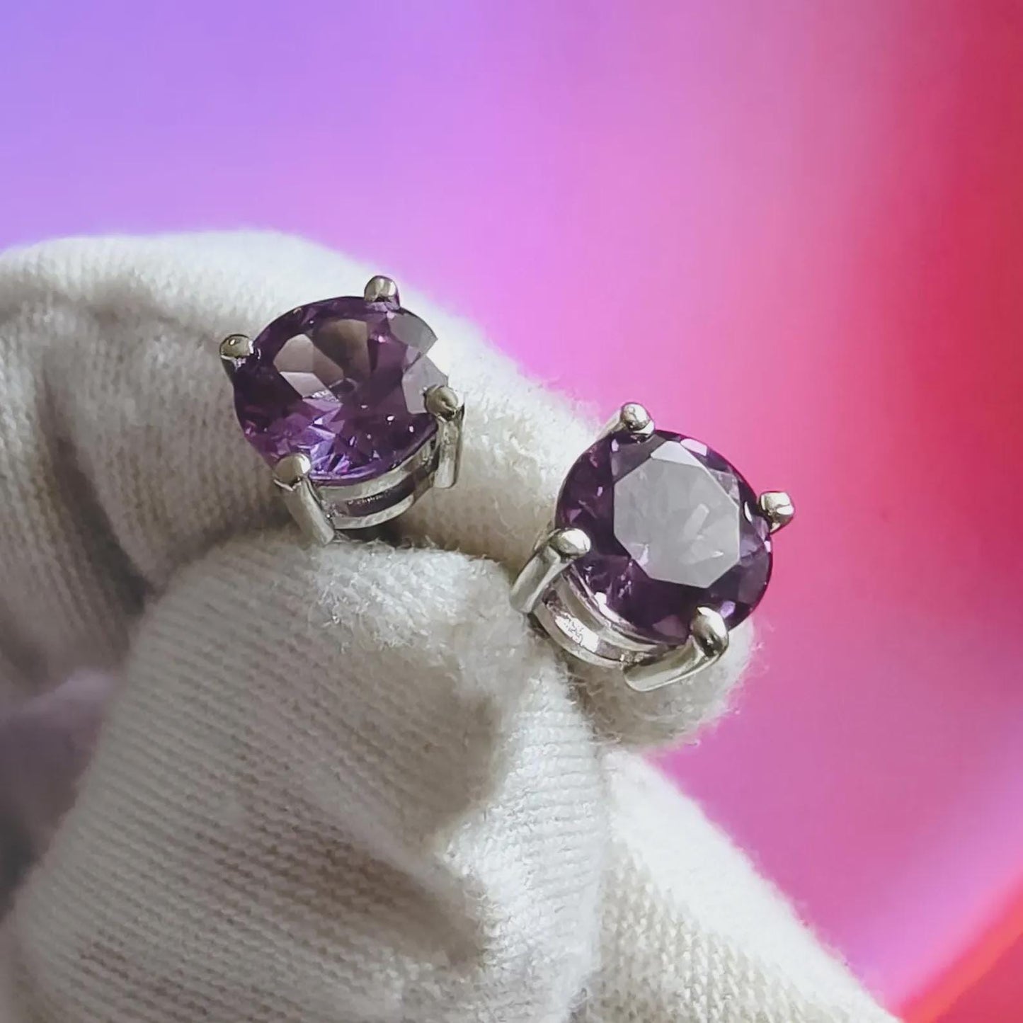 2Ct Round Cut Simulated Alexandrite 14K White Gold Finish Halo Stud Earrings 925 Sterling Silver For Birthday gift and Daily wear