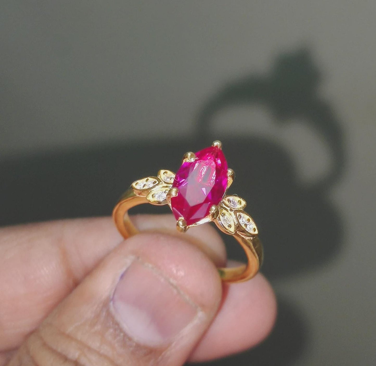 2.50Ct Marquise Cut Ruby & Diamond Solitaire Women Engagement Wedding Band Cocktail Ring 14K Yellow Gold Finish Gift For Her ,Birthday Gift