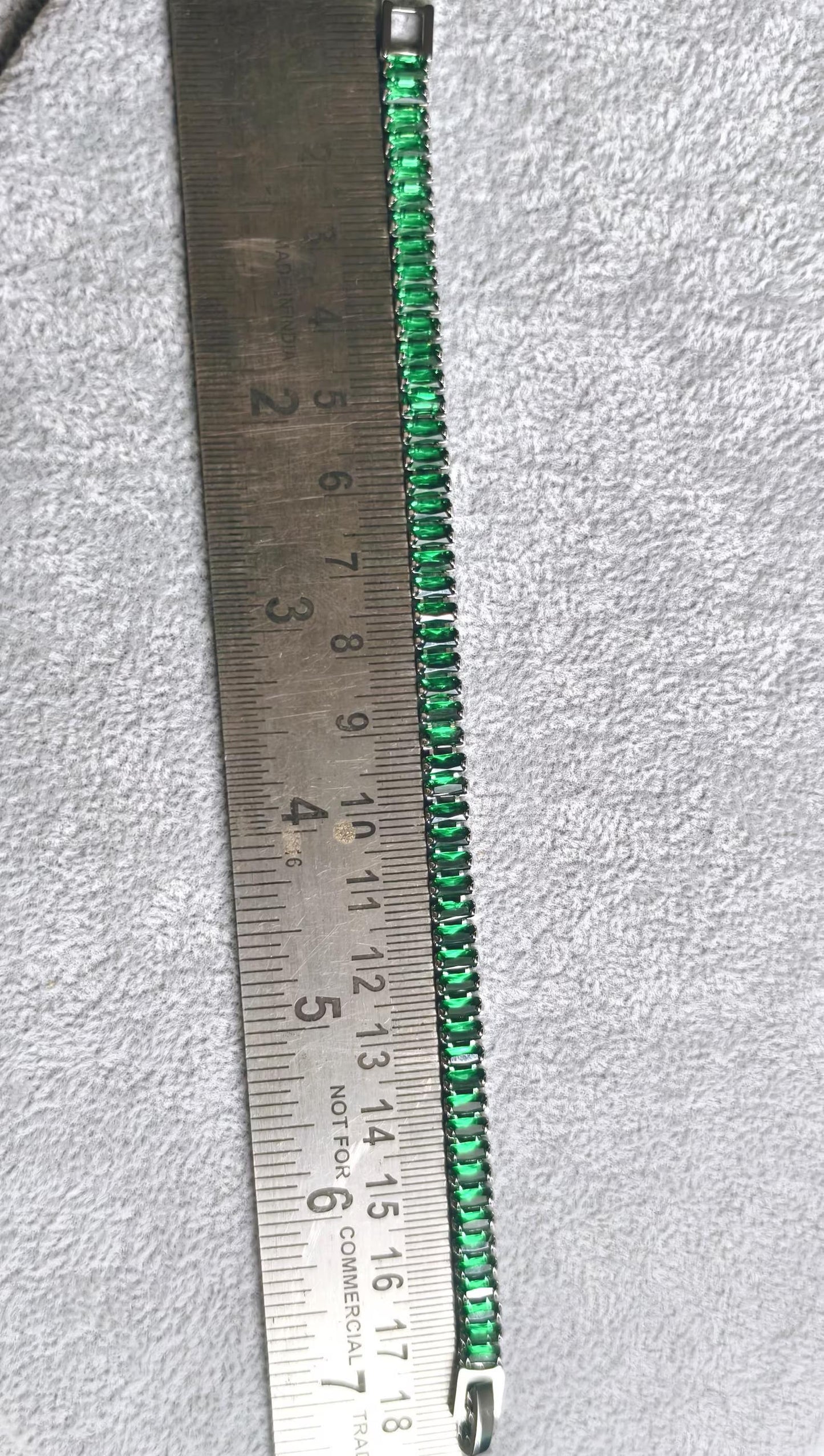 12Ct Baguette Cut Green Emerald Lab-Created Green Emerald Tennis Bracelet 14K White Gold Plated Diamond Bracelet Size 7.5" Inch 925 Silver