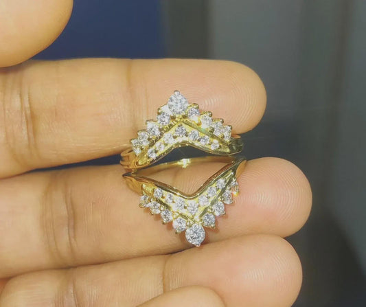 2Ct Round Cut Simulated Diamond Enhancer Guard Ring Engagement Ring 14K Yellow Gold Finish Sterling Silver Anniversary Ring Gift For Party