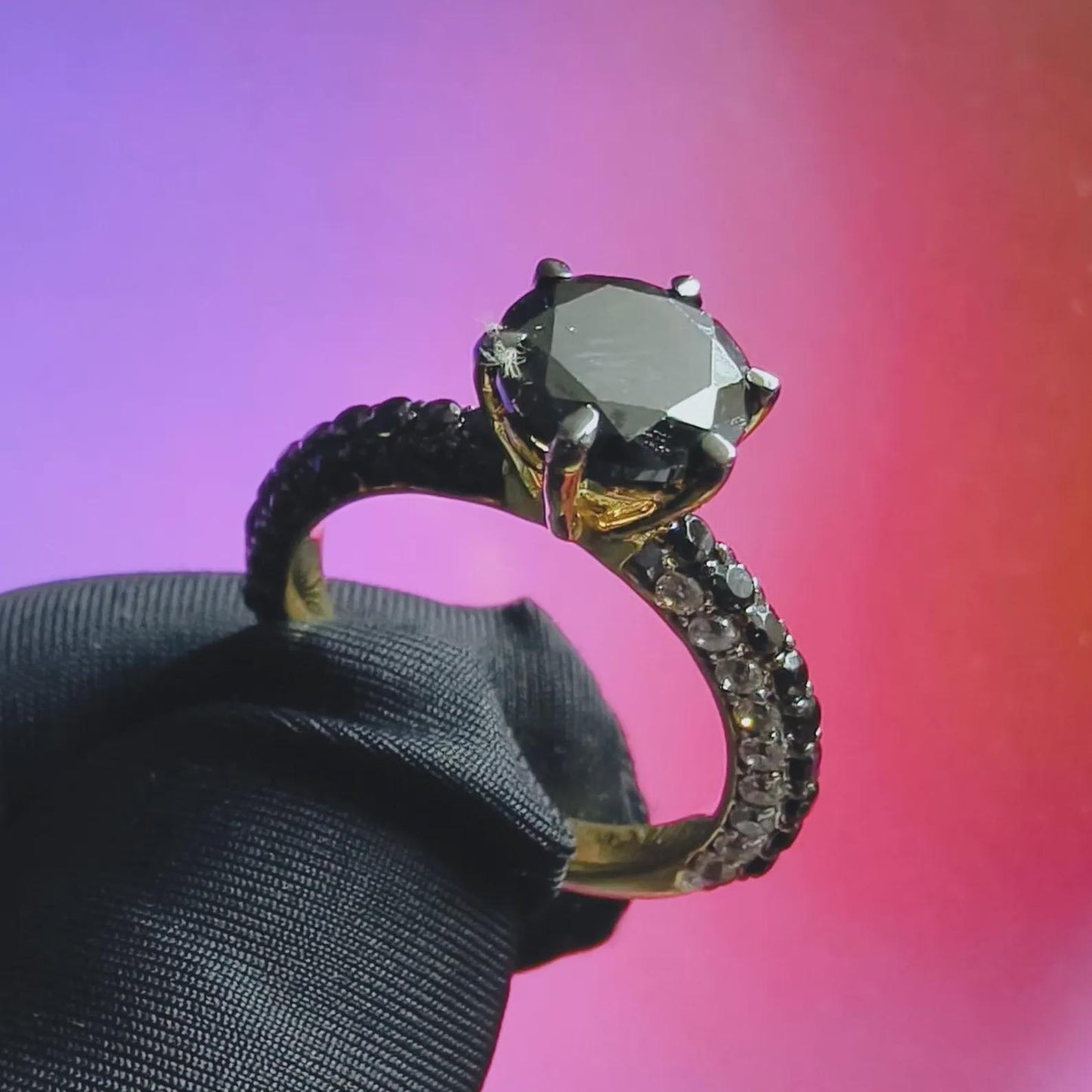 2Ct Round Cut Solitaire Anniversary Ring Simulated Black Diamond Ring 14K Two Tone Gold Plated 925 Silver, Engagement Ring, for Wedding Gift