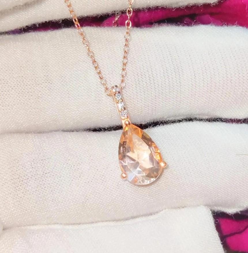2Ct Pear Cut Simulated Morganite Pendant 14K Rose Gold Plated 925 Silver Drop Shape Pendant For Birthday Party Gift
