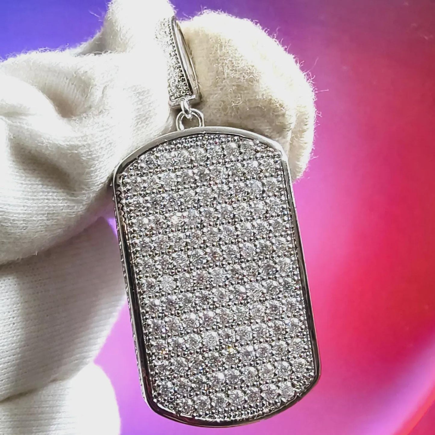 2Ct Round Cut Simulated Diamond Dog Tag Pendant 14K White Gold Plated Unisex Diamond Pendant 925 Sterling Silver Custom Engraved Necklace