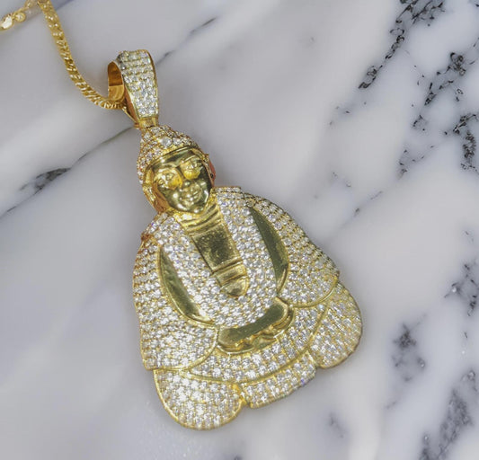 2Ct Round Cut Simulated White Diamond Men's Buddha Charm Pendant 14k Yellow Gold Finish 925 Silver, Customized Hip Hop Pendant